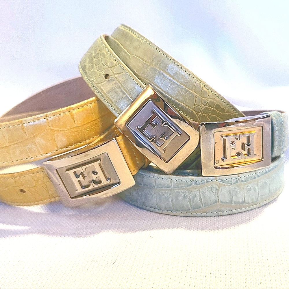 Vintage 90's Escada! 💚💛🩵 Lot of 3 Croc Embossed Leather Belts
